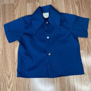 VTG 70s MCM TODDLE TIME NAVY BLUE POINTED COLLAR BUTTON UP SHIRT BOYS SIZE 3T